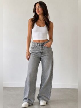 &Denim Gray Wide Leg Ultra High Waist Jeans Size 8
